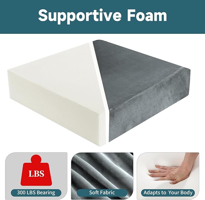 HOMBYS Recliner Seat Cushion with Lumbar Support Pillow and Adjustable Headrest, Medium Firm Foam Filling Chair Pad and Back Support, Non-Slip Design for Comfort and Pressure Reduce, Gray - Image 3