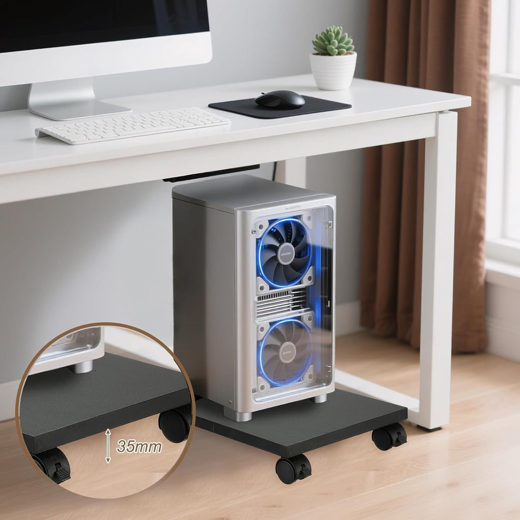 PATIKIL 8x16in PC Stand, Computer Tower Stand Wood CPU PC Holder Under Desk Mobile Cart 4 Caster Wheel for Floor Carpet Tower ATX Case Printer Potted Planter UPS Power Station, Brown - Image 6