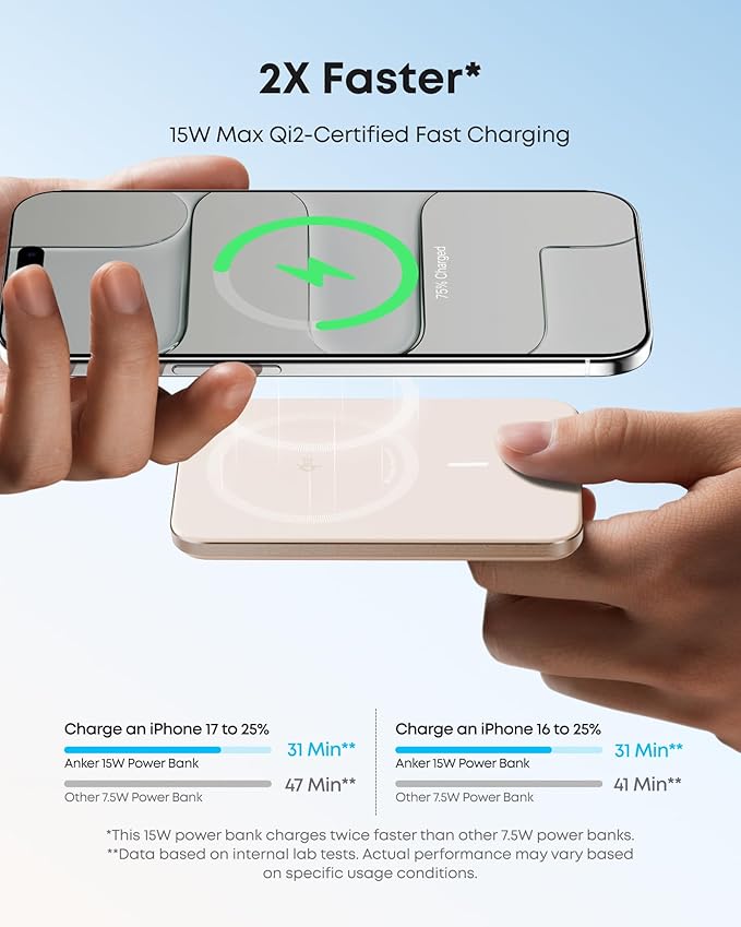Anker Nano Magnetic Power Bank, 5,000mAh Qi2-Certified 15W Portable Charger (Golden) | Ultra-Slim Wireless Battery Pack with Ergonomic Design, Compact for Travel, for iPhone 17 / 16 Series and More - Image 4