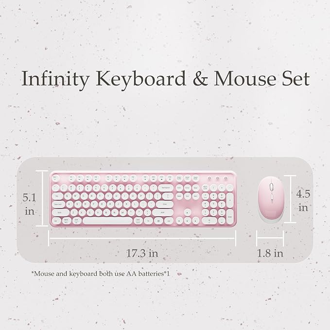 Colorful Wireless Keyboard and Mouse Combo Pink White | Full-Sized Office Keyboard with Typewriter Flexible Keys, 2.4GHz Dropout-Free Connection, Optical Mouse for PC Laptop - Image 6