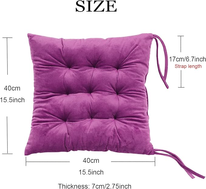 Set of 4 Square Chair Pads Indoor Seat Cushions Pillows with Ties Soft Comfortable Non Slip Chair Mat for Kitchen Dining Office Desk Living Room Outdoor Tatami 15.5" - Purple - Image 2