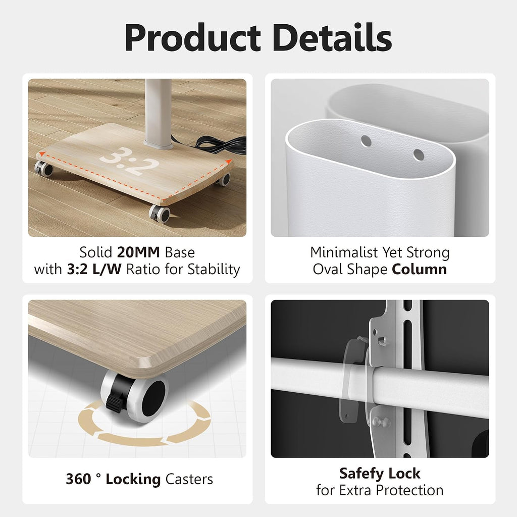 FITUEYES Rolling TV Stand with Power Outlets, for 32-75 InchTVs, White - Image 5