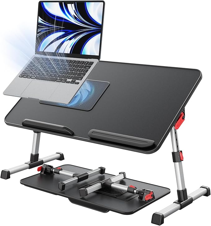 Laptop Desk for Bed with Cooling Fan, SAIJI Lap Desk Tray Table | Height & Angle Adjustable Laptop Stand for Bed, Lightweight Foldable Portable Computer Table for Couch Sofa Chair Floor Desk by SAIJI