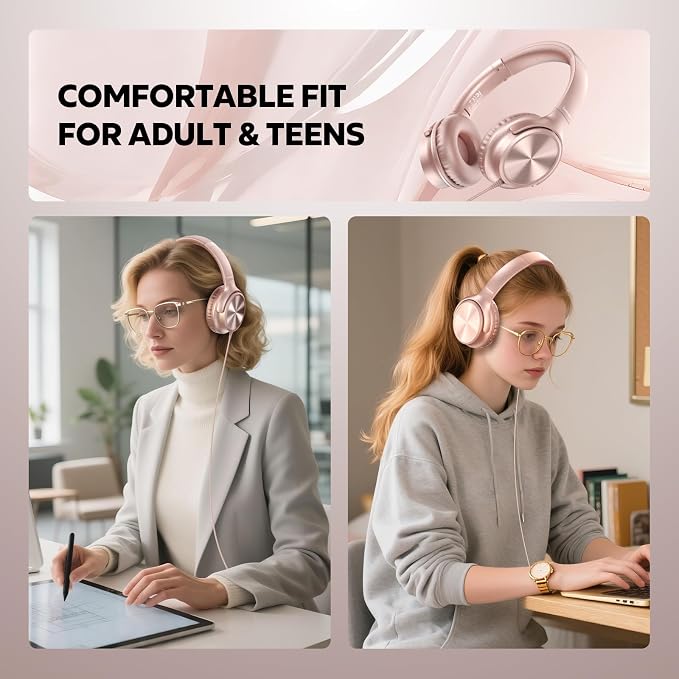 Cowyawn USB C Headphones Wired, Over Ear USB C Wired Headphones with Microphone, Volume Control, HD Stereo Sound, Foldable USB Type C Headphone for Adult/Teens/Laptop/Computer/iPhone 15/16/17, Rose - Image 4