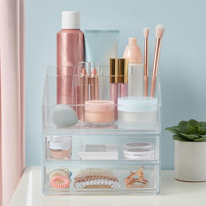 STORi Stackable Desk and Drawer Organizer, Clear Pen Pencil Makeup Brush Holder for Desktops and Vanities, 6 Compartment Caddy with 2 Wide Drawers (Made in USA) - Image 9