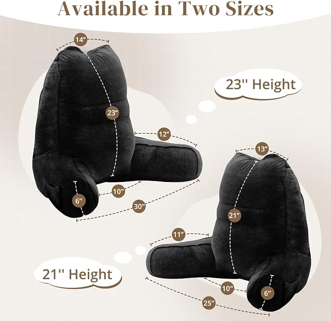 Sasttie Reading Pillow for Bed, Back Pillow for Sitting Up, Black | 21" Backrest Support Cushion for Couch, Sofa, and Floor, Dorm Essentials, OEKO-TEX, Adjustable Down Alternative Fill - Image 2