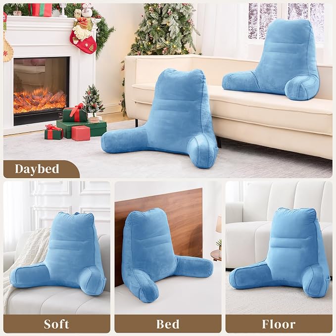 Sasttie Reading Pillow for Bed, Back Pillow for Sitting Up, Blue | 21" Backrest Support Cushion for Couch, Sofa, and Floor, Dorm Essentials, OEKO-TEX, Adjustable Down Alternative Fill - Image 7