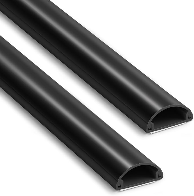 ZhiYo 85in Cord Covers for 1-2 Wires on Wall, D-Shaped 1" W x 0.4" H, Black | Curved Design, Low-Profile Cord Hider, Self-Adhesive Cable Management Raceway for Wall-Mounted TV Wires, 6 Pack (14.2" Each) by ZhiYo