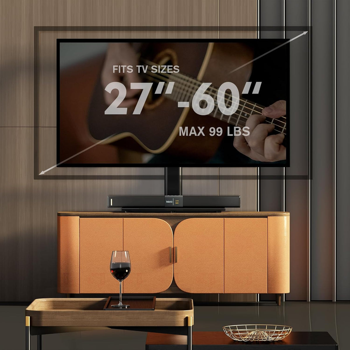 Universal Swivel/Table Top TV Stand 27 to 60 inch TVs 80 Degree Swivel, 4 Level Height Adjustable, Heavy Duty Tempered Glass Base, Holds up to 99lbs Screens, HT04B-001 - Image 2