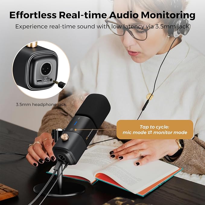 AM25X Gen3 USB/XLR Podcast Microphone for PC/Audio Mixer | Condenser Mic with Desk Stand for Stream/Podcast, USB-C Noise Canceling, Volume, Headphone Jack, Mute, XLR for Audio Mixers - Image 7