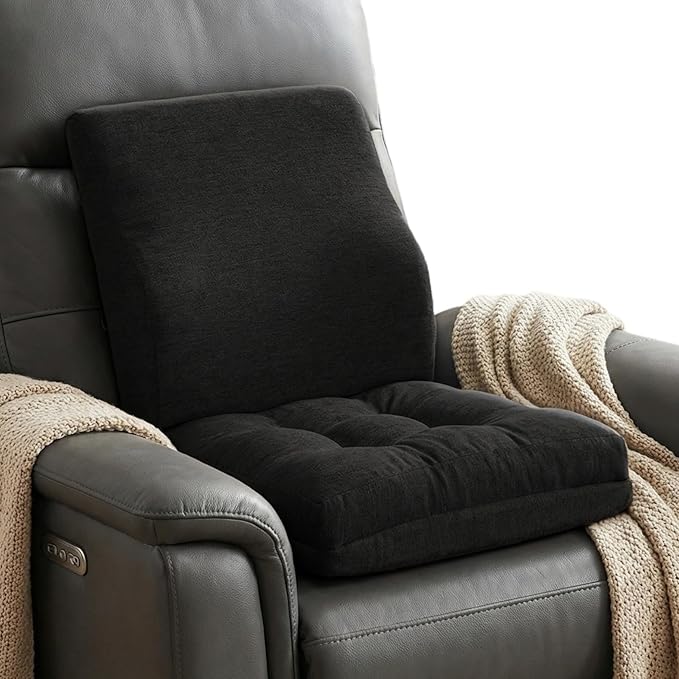 baibu Memory Foam Small Recliner Cushions with Lumbar Support Pillow Set, 18x16x4 Inch Dual-Layer Design Non-Slip Recliner Seat Cushion & Back Support Pillow for Reduce Hip & Lumbar Pain, Black by baibu