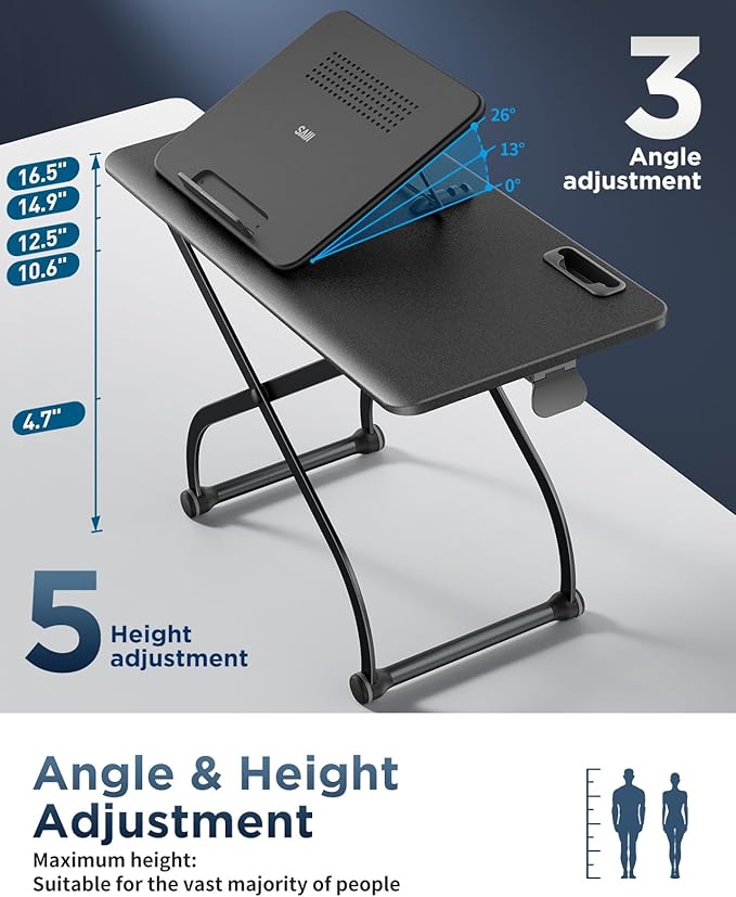 SAIJI Metal Small Laptop Desk Standing Converter Adjustable Desk Riser | 23" Height & Angle Adjustable Laptop Desk for Table, Sit-Stand Workstation, Table Extender for Desk - Image 3