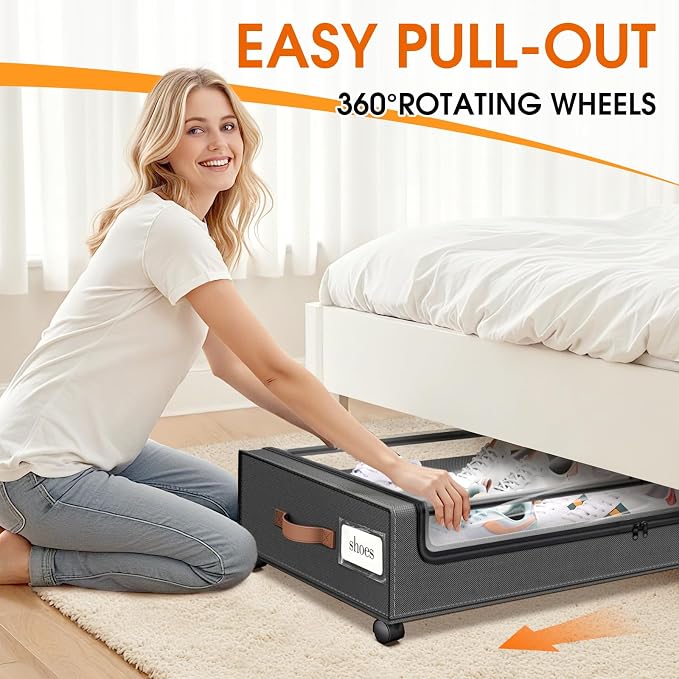 Under Bed Storage with Wheels 3Pack Storage Containers with Clear Window | Under Bed Drawers Rolling Under Bed Storage for Clothes,Shoes, Blankets (30.71 x 16.93 x 6.69 in, Dark Grey) - Image 4