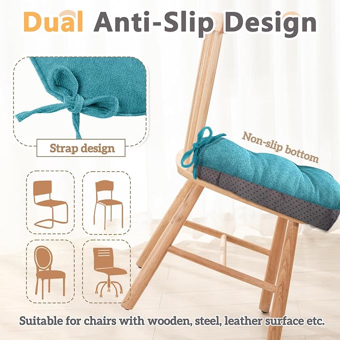 MAGIC ELEPHANT Chair Cushions for Dining Chairs, Memory Foam Kitchen Chair Cushions Set of 4, Non-Slip Thick Dining Room Chair Pads Seat Cushions, 15.5" x 15.5" x 4" (Aqua Blue) - Image 5