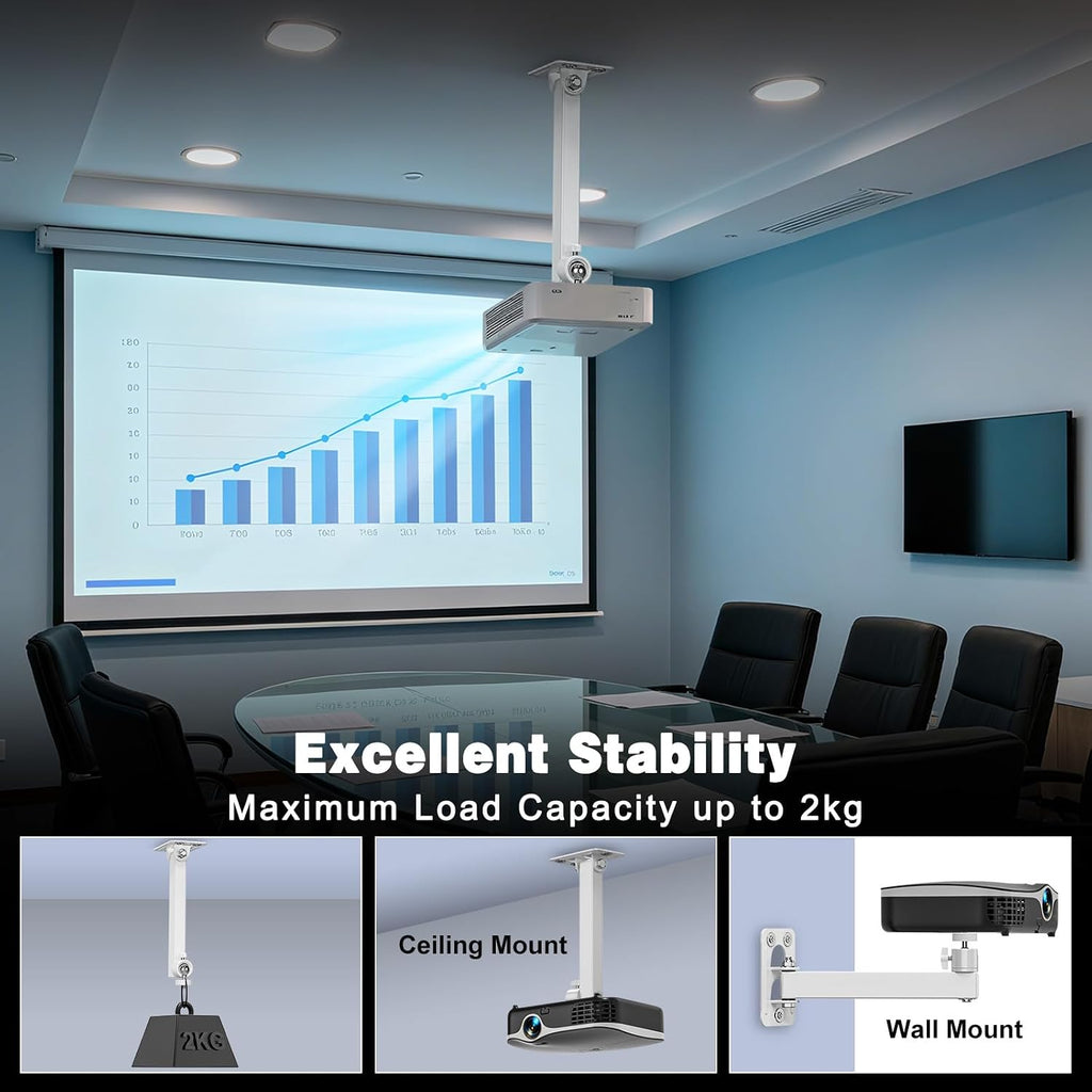 Projector Stand, Projector Wall Mount with 1/4-Inch Thread, White - Image 5