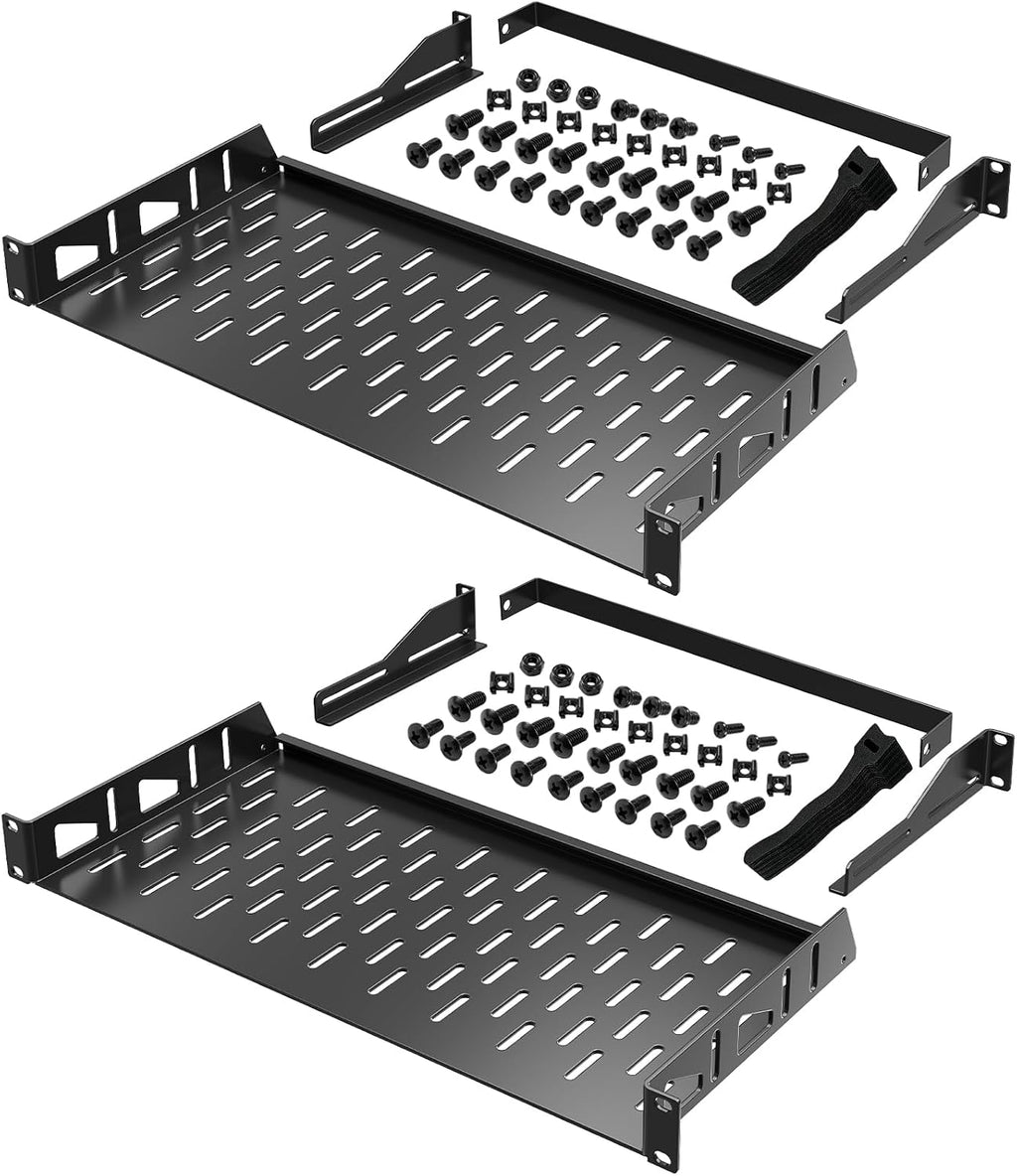 2-Pack 1U Rack Shelf,19 inch Rack Shelf,Universal Vented Rack Mount-8 inch by IRONDIY