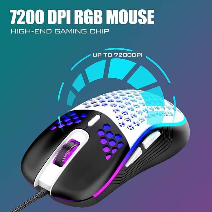 RedThunder 60% Gaming Keyboard and Mouse Combo, Ultra-Compact 61-Key RGB Backlit Mini Keyboard, Lightweight 7200 DPI Honeycomb Optical Mouse, RGB Wired Gaming Set for PC PS5 Xbox Gamer(White-Black) - Image 5