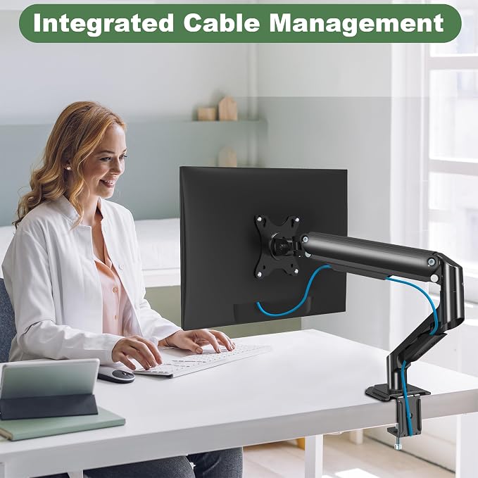UPGRAVITY Single Monitor Mount Arm for 17" to 32" Computer Screen | Mechanical Spring Adjustable Monitor Desk Mount Stand Holds up to 17.6 lbs, C-Clamp & Grommet Base, VESA 75/100mm - Image 6