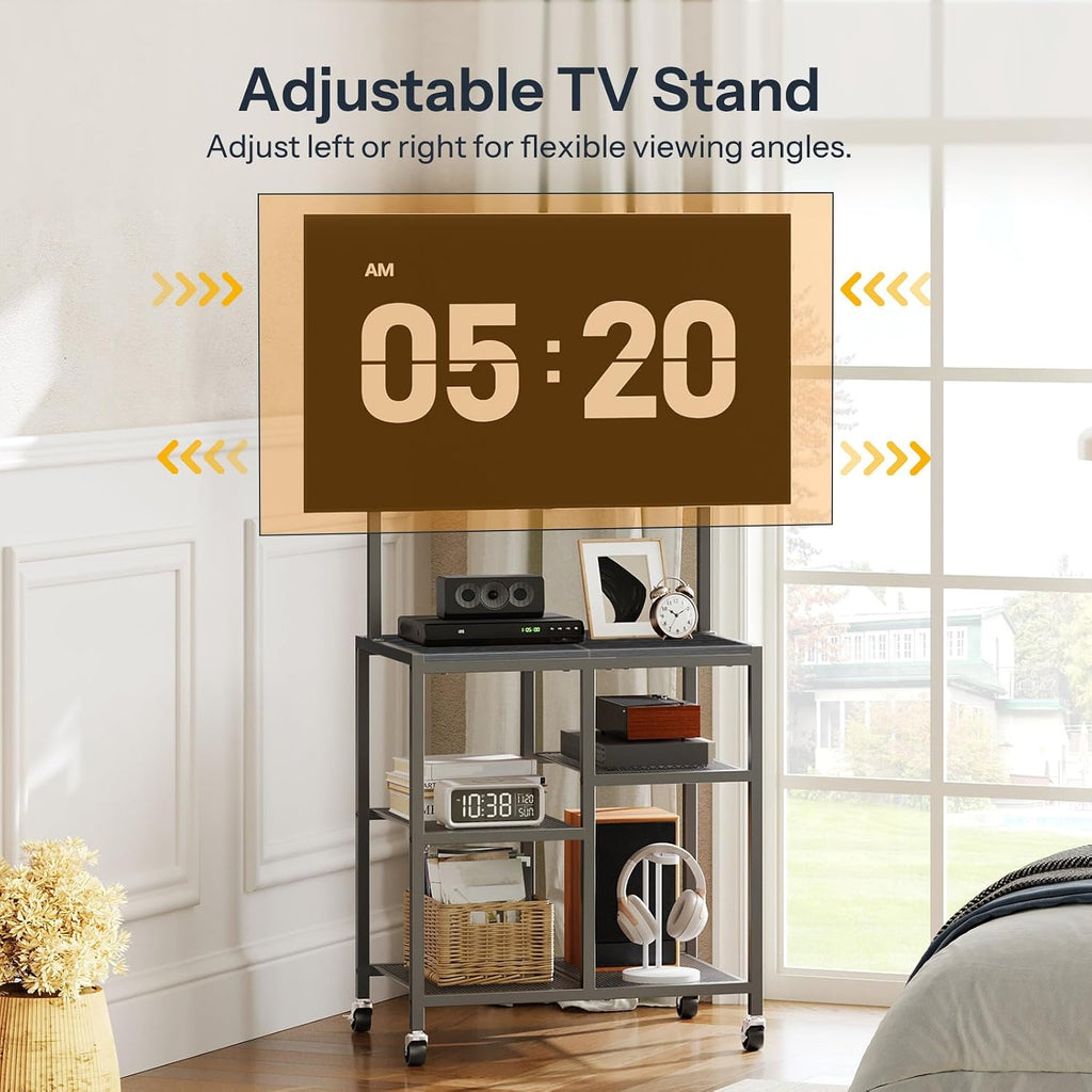 HOOBRO Small TV Stand with Wheels and Mount for 50 Inch TVs, Mobile Rolling TV Stand with Storage Shelves, Small Entertainment Center, for Living Room, Bedroom, Study, Black BB37DS01 - Image 3