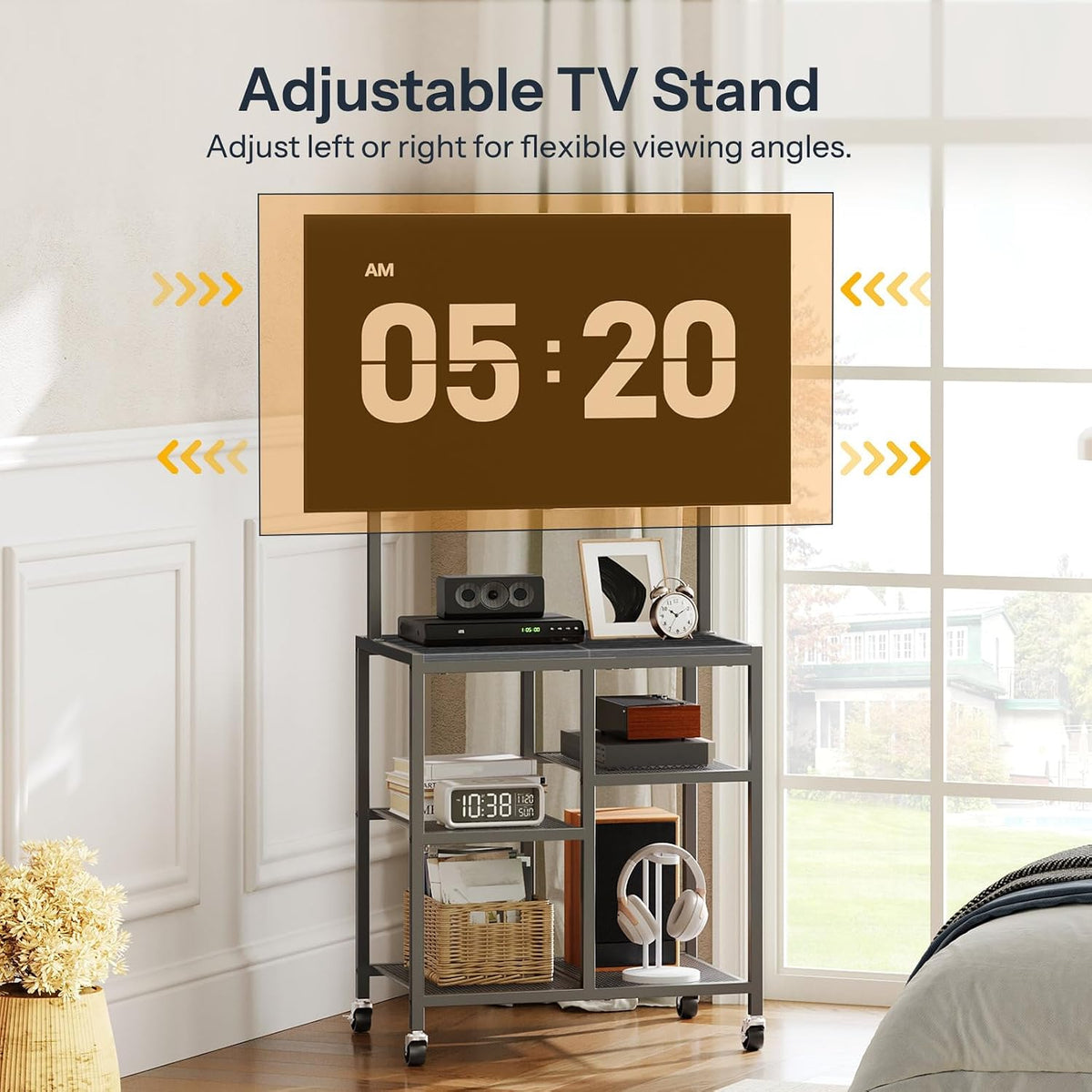 HOOBRO Small TV Stand with Wheels and Mount for 50 Inch TVs, Mobile Rolling TV Stand with Storage Shelves, Small Entertainment Center, for Living Room, Bedroom, Study, Black BB37DS01 - Image 3