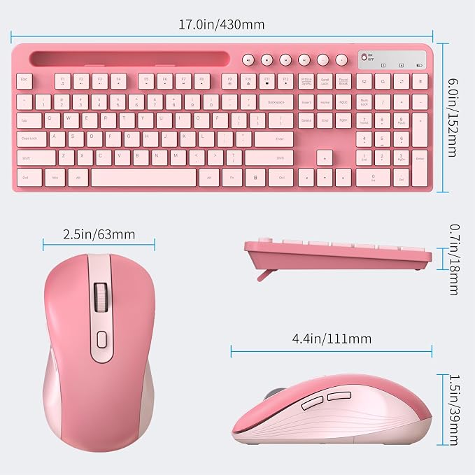 Wireless Keyboard and Mouse Combo, MARVO 2.4G Ergonomic Wireless Computer Keyboard with Phone Tablet Holder, Silent Mouse with 6 Button, Compatible with MacBook, Windows (Sakura Pink) - Image 4