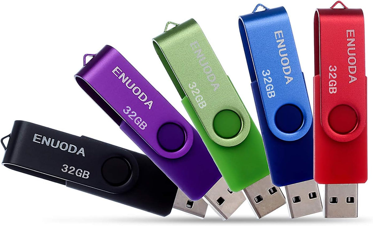 32GB Flash Drive 5 Pack ENUODA Thumb Drives 32GB Swivel Design USB 2.0 Memory Stick Jump Drive Pen Drive for Storage and Backup (5 Colors) by ENUODA
