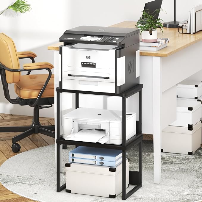 MARTY Desktop Printer Stand 2 Pack Printer Shelf for Desk Home/Office,Black | Small Printer Stand for Desk, Printer Riser with Storage, Monitor Riser, Under Desk Small Table for Fax Machine Scanner - Image 4