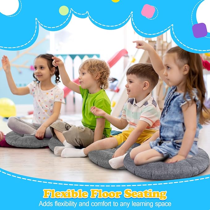 Fumete 8 Pcs 16 Inch Round Floor Cushions for Kids and Toddlers, Flexible Seating Classroom Furniture Floor Pillow for Home, Daycare, Preschool, Yoga and Meditation (Gray) - Image 5