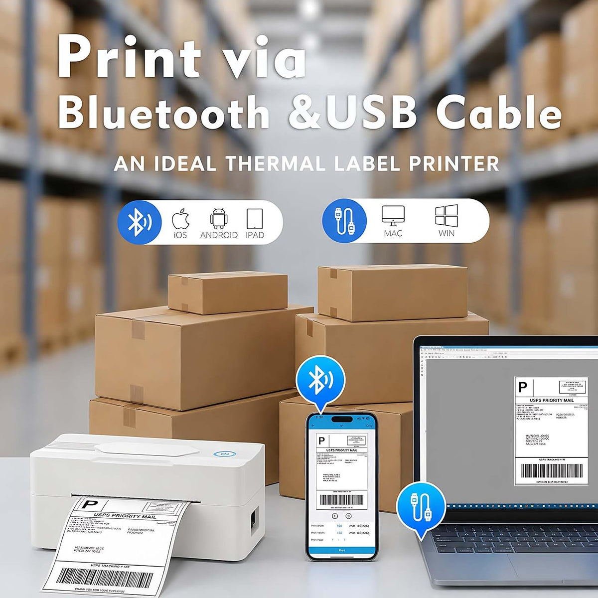 Forc Bluetooth Thermal Shipping Label Printer, 4x6, White - Image 2
