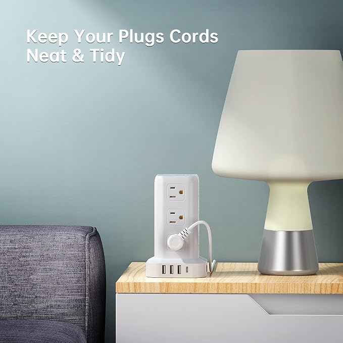 Power Strip with 12 Outlets 4 USB (1 USB C), 6.5Feet Extension Cord with Multiple Outlets, Charging Station, Power Strip Tower, Home Office Desk Supplies - Image 7