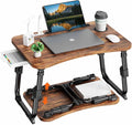 BYMECOST Laptop Desk for Bed, Height Adjustable Laptop Bed Table, Foldable Portable Lap Desk Stand with USB/Storage Drawer/Cup Holder/Slot, Breakfast Tray for Working Reading Writing Eating by BYMECOST
