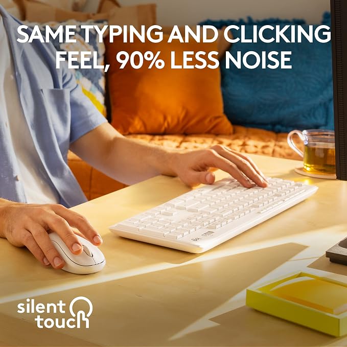 Logitech MK295 Full Size Silent Wireless Keyboard Mouse Combo - Off White | Full size keyboard with SilentTouch technology, compact ambidextrous mouse with silent click switches, Windows compatible - Image 2