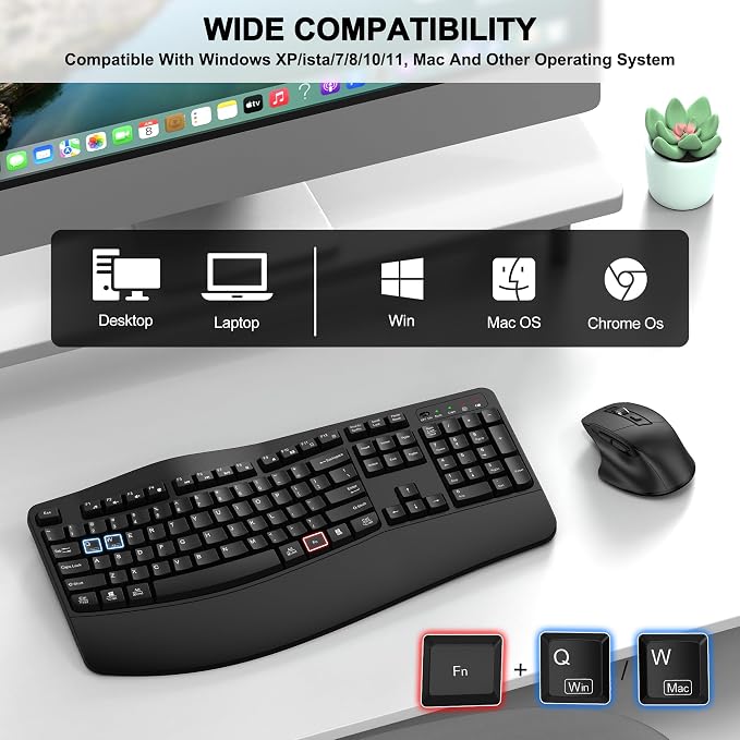 Wireless Keyboard and Mouse Combo, 2.4G Ergonomic Wave Keys(Black) | Full Size Wave Keyboard with Wrist Rest, 3-Level DPI Adjustable Ergonomic Mouse for Windows and Mac OS Desktop/Laptop/PC - Image 7