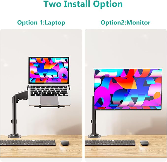 WALI Laptop Desk Mount for 15.6 inch Notebook, Fully Adjustable Single Monitor Arm with Laptop Holder for 32 inch Screen, Laptops Stand with Ventilated Tray, Up to 22 Lbs, (GSDM00LP), Black - Image 7