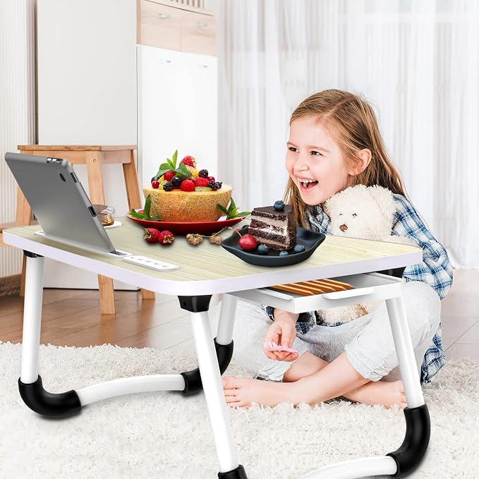 Zapuno Laptop Lap Desk, Foldable Laptop Table Tray with 4 USB Ports Storage Drawer and Cup Holder, Lap Bed Desk Notebook Stand Laptray Portable Standing Table for Bed Couch Floor - Image 2