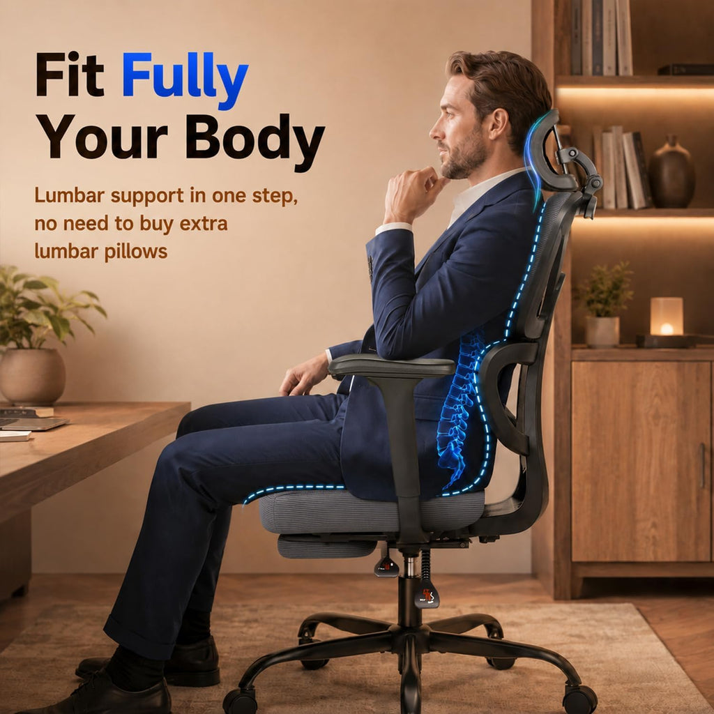 Ergonomic Office Chair with Footrest - High Back Mesh Computer Desk Chair - Image 4