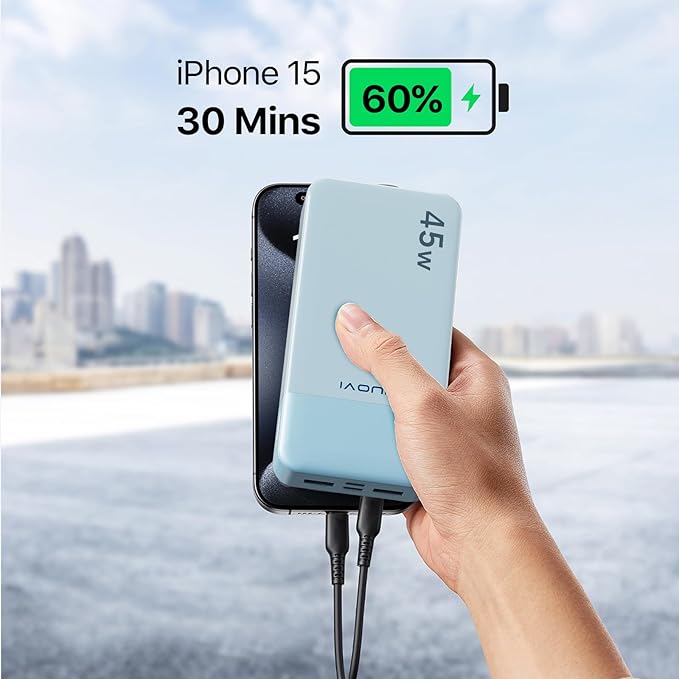 JUOVI Power Bank 45W 20000mAh Portable Charger USB C, PD QC Fast Charging 4-Port(2C+2A) External Battery Pack with LED Display, for iPhone 15 16 MacBook ipad | PD QC Fast Charging with 4 USB Ports(2C 2A), LED Display External Battery Pack for iPad Tabl... - Image 3