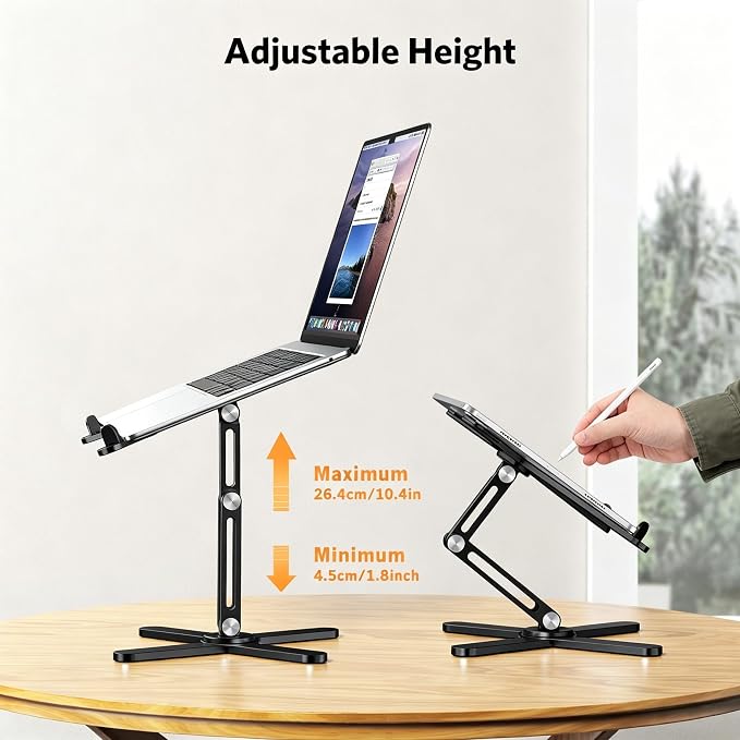 OMOTON LA10 360° Rotating Laptop Stand Riser Foldable for Desk, Black | Aluminium Aolly, Adjustable Height Angles, Collaborative Work, Easy Storage, Fits Laptops up to 17", for MacBook Pro/Air HP - Image 7