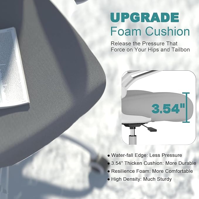 Mimoglad Office Chair, High Back Ergonomic Desk Chair with Adjustable Lumbar Support and Headrest, with flip-up Armrests for Guitar Playing, 5 Years Warranty (Moon Grey) - Image 5
