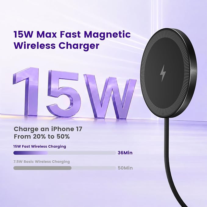 15W Wireless Charger for Apple MagSafe Charger, Magnetic Fast Charging Pad | Compatible for iPhone 17 16 15 14 13 12 Pro Max, AirPods-Slim Portable for Desk Bedside and Travel - 2 Pack, Black - Image 2