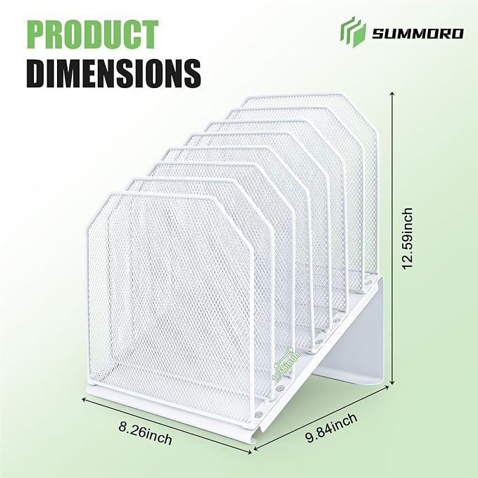 SUMMORO Inclined File Organizer for Desk, 7-Section Vertical File Holder | Office Desk Organizer Metal Rack File Folder, Wire Mesh Desktop Document Sorter, for Office School Classroom Home (White) - Image 3