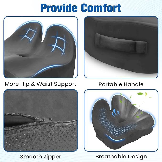 Seat Cushion, Chair Cushions, Memory Foam Office Chair Cushion | Hip & Sciatica & Tailbone Pain Relief, Long Sitting Comfort for Office Chairs/Desk Seats/Wheelchair (Large, Grey) - Image 3