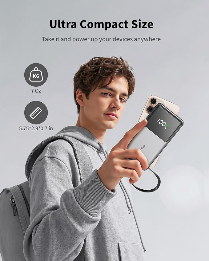 Portable Charger, with Built in Cables 10000mAh Power Bank with Wall Plug, Travel Essential Fast Charging Battery Pack for iPhone 17 16 15 14 etc - Image 3