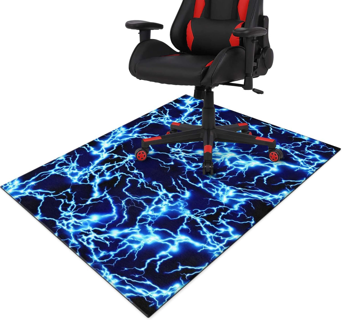 Gaming Chair Mat for Carpet Hardwood Tile Floor,36"x48" Gamer Rug for Game Room, Under Desk Non Slip Gamer Rug,Low-Pile Game Room Rugs,Rubber Backing Large Gaming Chair Floor Mat,Blue Lightning by QDJGSDDGM