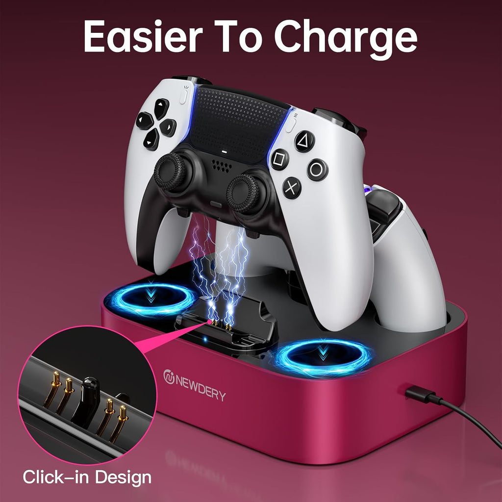 NEWDERY for PS5 Controller Charger Station, Dual Charging Dock for PlayStation 5 DualSense/Edge Controller, Fast Charging Stand with Type-C Cable, Gamer Gift for Women & Girls, Mother's Day - Image 3