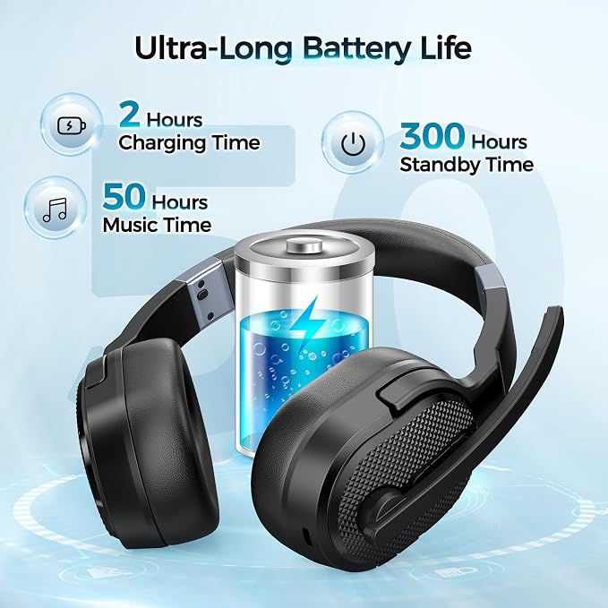COSMUSIS Trucker Bluetooth Headset, Wireless Headset with Mic for Work | Trucker Headset with Noise Cancelling Headphones, Long Battery Life Bluetooth Headphones with Detachable Earpad for Driving - Image 3