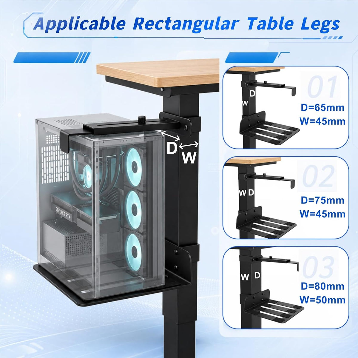Adjustable Under Desk PC Mount, Width Adjustable from 5.7" to 9.8" - Image 5