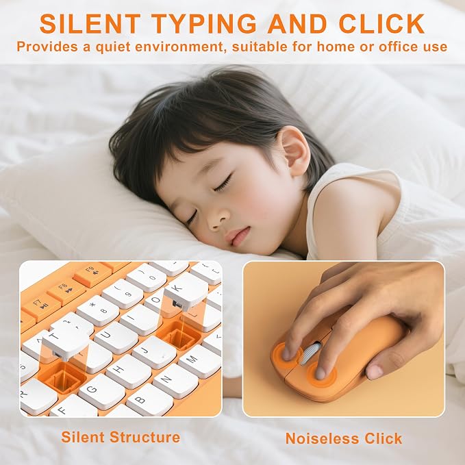 Wireless Keyboard and Mouse Combo Silent for Office and Home(Orange-B) | 2.4G Full Size Silent Cordless Keyboard with Tilt Legs,3-Level DPI Quiet Mouse,for Windows/Mac OS/Desktop/Laptop/PC - Image 3