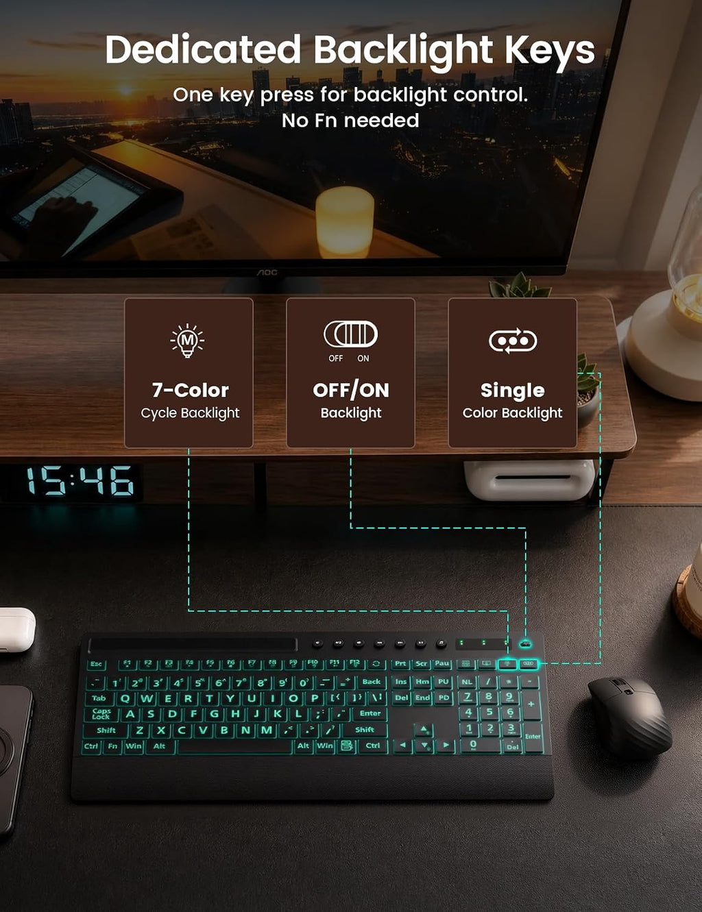 SABLUTE Wired Large Print Backlit Keyboard with Wrist Rest, K31PRO - Image 3