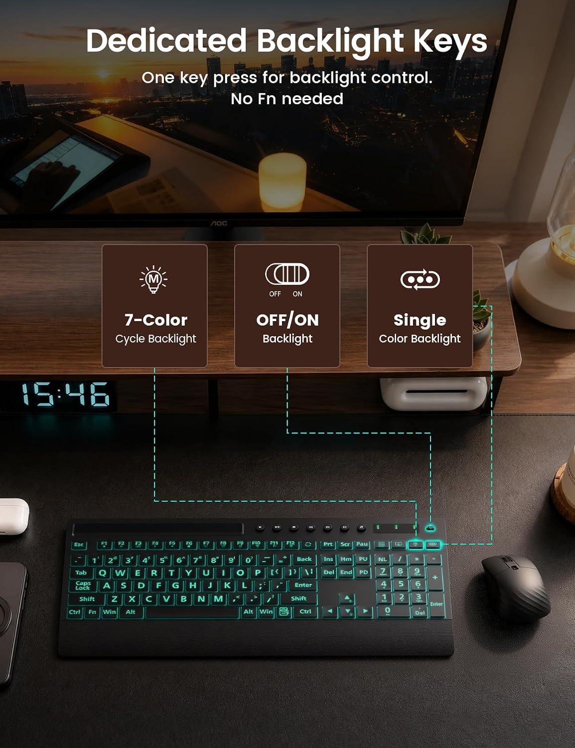 SABLUTE Wired Large Print Backlit Keyboard with Wrist Rest, K31PRO - Image 3